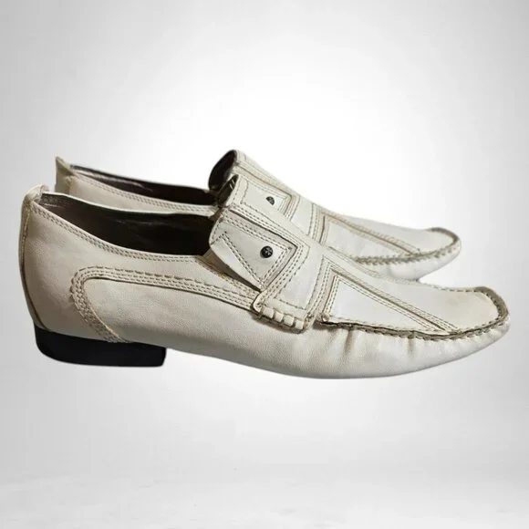Lounge by Mark Nason Size 9.5 Men's Vintage Leather Loafers Off White - Picture 3 of 11